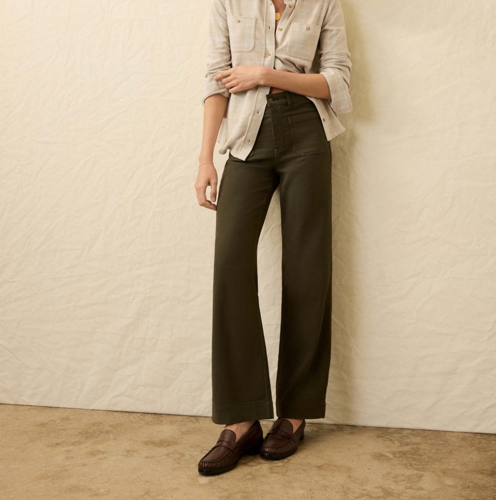 Faherty Stretch Terry Patch Pocket Full length Pant - Forest Olive